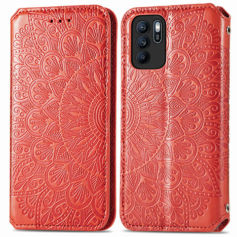 Custodia Portafoglio In Pelle Fantasia Modello Cover con Supporto S01D per Oppo Reno6 Z 5G Rosso