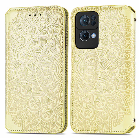 Custodia Portafoglio In Pelle Fantasia Modello Cover con Supporto S01D per Oppo Reno7 Pro 5G Oro