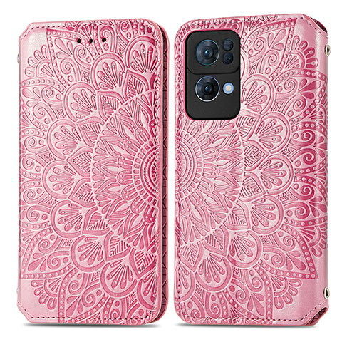 Custodia Portafoglio In Pelle Fantasia Modello Cover con Supporto S01D per Oppo Reno7 Pro 5G Oro Rosa