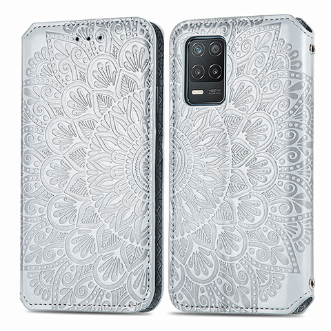 Custodia Portafoglio In Pelle Fantasia Modello Cover con Supporto S01D per Realme 8 5G Argento