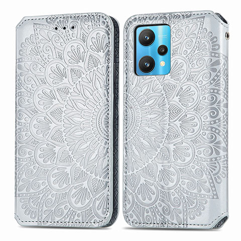 Custodia Portafoglio In Pelle Fantasia Modello Cover con Supporto S01D per Realme 9 5G Argento