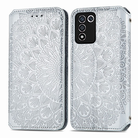 Custodia Portafoglio In Pelle Fantasia Modello Cover con Supporto S01D per Realme 9 SE 5G Argento