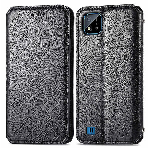 Custodia Portafoglio In Pelle Fantasia Modello Cover con Supporto S01D per Realme C20 Nero