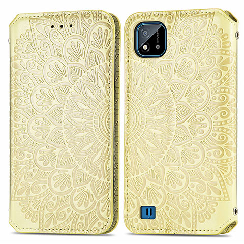 Custodia Portafoglio In Pelle Fantasia Modello Cover con Supporto S01D per Realme C20 Oro