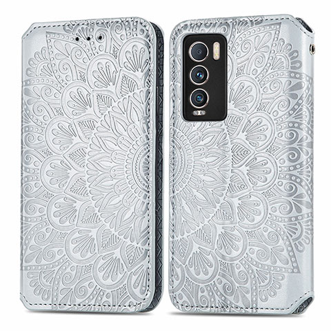 Custodia Portafoglio In Pelle Fantasia Modello Cover con Supporto S01D per Realme GT Master Explorer 5G Argento