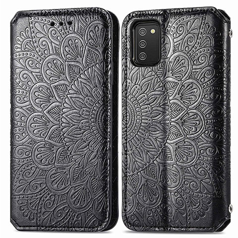 Custodia Portafoglio In Pelle Fantasia Modello Cover con Supporto S01D per Samsung Galaxy A02s Nero