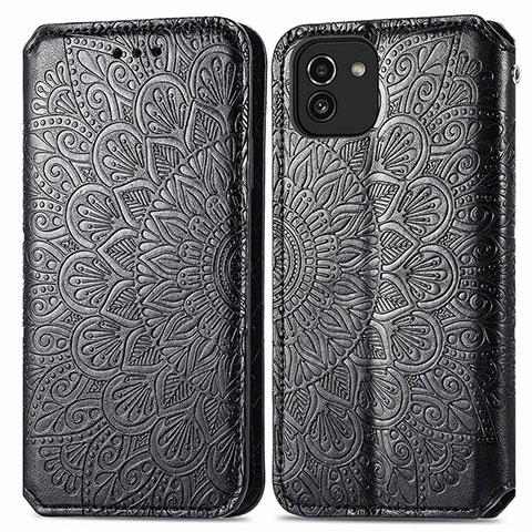 Custodia Portafoglio In Pelle Fantasia Modello Cover con Supporto S01D per Samsung Galaxy A03 Nero