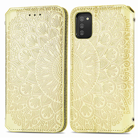 Custodia Portafoglio In Pelle Fantasia Modello Cover con Supporto S01D per Samsung Galaxy A03s Oro