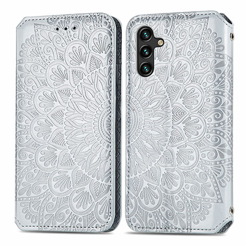 Custodia Portafoglio In Pelle Fantasia Modello Cover con Supporto S01D per Samsung Galaxy A04s Argento