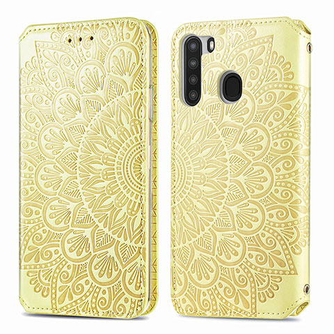 Custodia Portafoglio In Pelle Fantasia Modello Cover con Supporto S01D per Samsung Galaxy A21 Oro