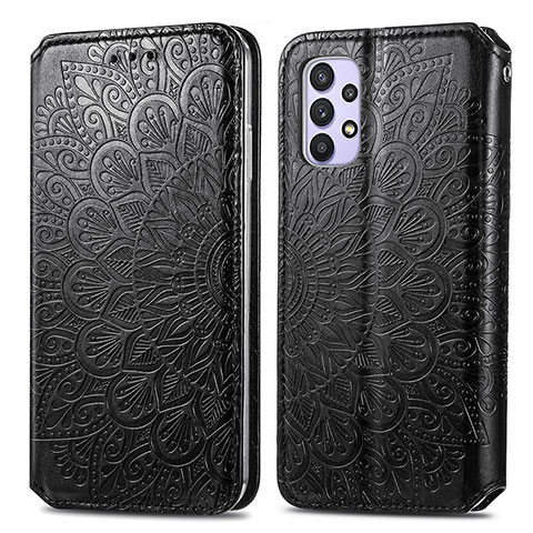 Custodia Portafoglio In Pelle Fantasia Modello Cover con Supporto S01D per Samsung Galaxy A32 4G Nero