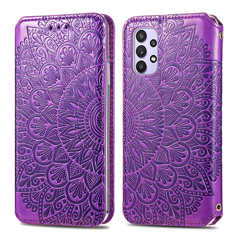 Custodia Portafoglio In Pelle Fantasia Modello Cover con Supporto S01D per Samsung Galaxy A32 5G Viola