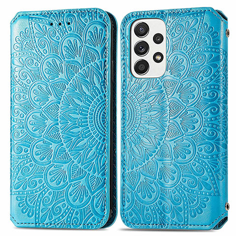 Custodia Portafoglio In Pelle Fantasia Modello Cover con Supporto S01D per Samsung Galaxy A33 5G Blu