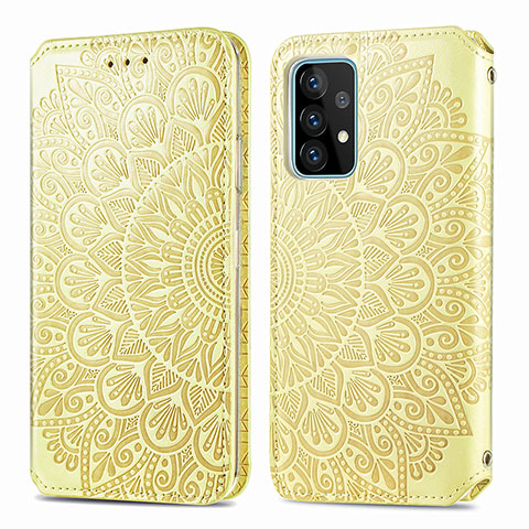 Custodia Portafoglio In Pelle Fantasia Modello Cover con Supporto S01D per Samsung Galaxy A52 4G Oro