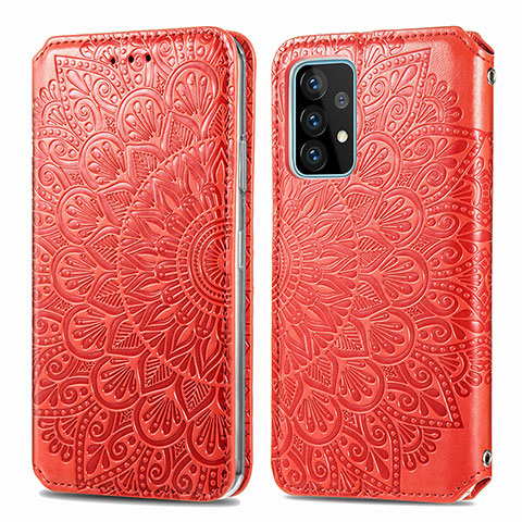 Custodia Portafoglio In Pelle Fantasia Modello Cover con Supporto S01D per Samsung Galaxy A52 4G Rosso