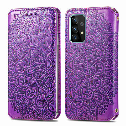 Custodia Portafoglio In Pelle Fantasia Modello Cover con Supporto S01D per Samsung Galaxy A52 4G Viola