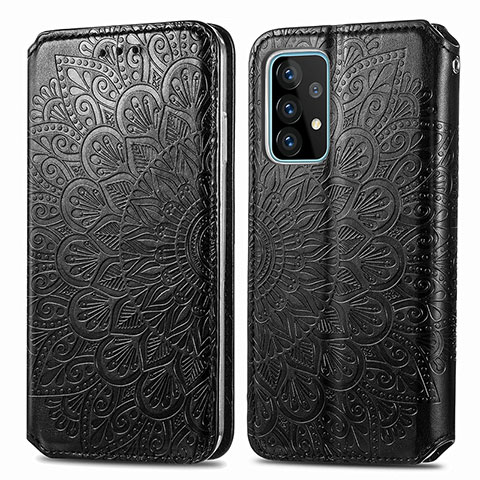 Custodia Portafoglio In Pelle Fantasia Modello Cover con Supporto S01D per Samsung Galaxy A52 5G Nero