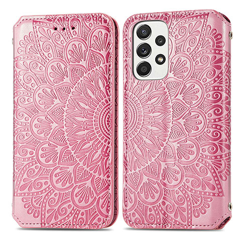 Custodia Portafoglio In Pelle Fantasia Modello Cover con Supporto S01D per Samsung Galaxy A53 5G Oro Rosa