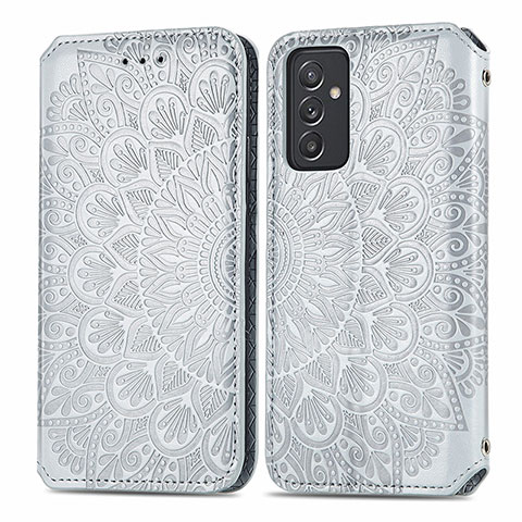 Custodia Portafoglio In Pelle Fantasia Modello Cover con Supporto S01D per Samsung Galaxy A55 5G Argento