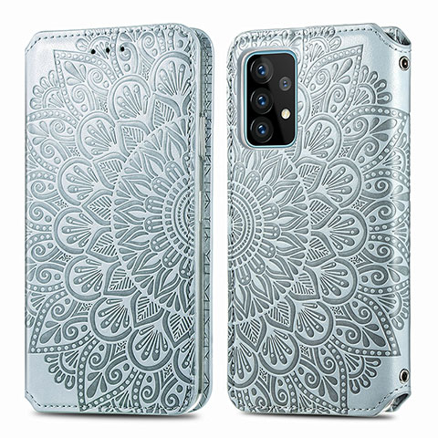 Custodia Portafoglio In Pelle Fantasia Modello Cover con Supporto S01D per Samsung Galaxy A72 5G Argento