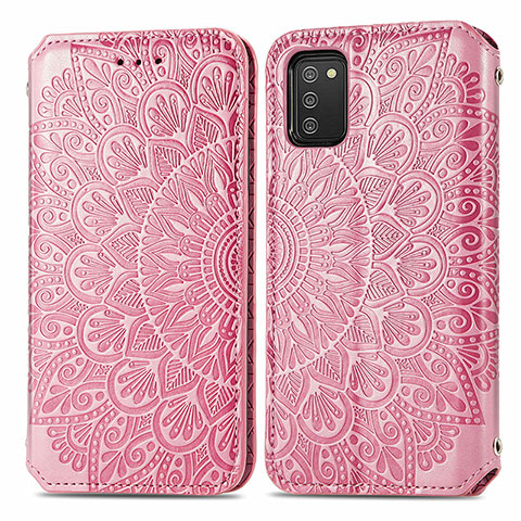 Custodia Portafoglio In Pelle Fantasia Modello Cover con Supporto S01D per Samsung Galaxy M02s Oro Rosa