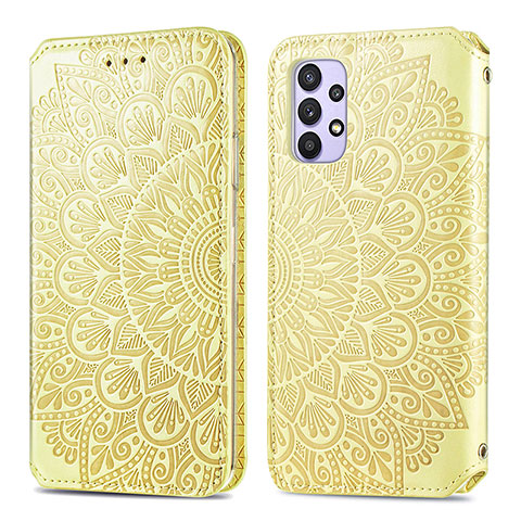 Custodia Portafoglio In Pelle Fantasia Modello Cover con Supporto S01D per Samsung Galaxy M32 5G Oro