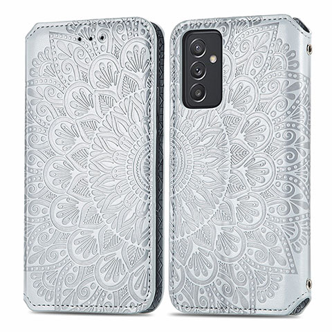 Custodia Portafoglio In Pelle Fantasia Modello Cover con Supporto S01D per Samsung Galaxy M34 5G Argento