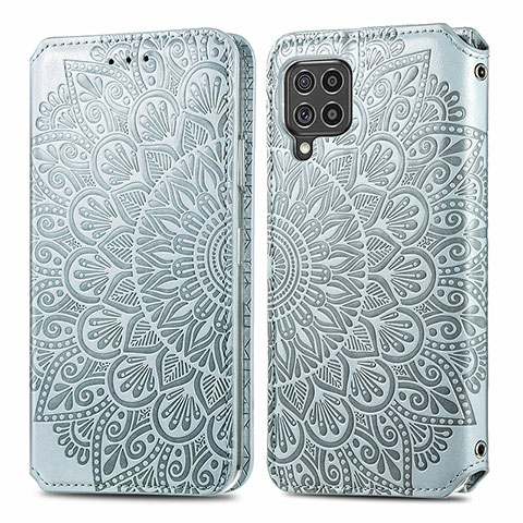 Custodia Portafoglio In Pelle Fantasia Modello Cover con Supporto S01D per Samsung Galaxy M62 4G Argento