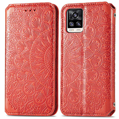 Custodia Portafoglio In Pelle Fantasia Modello Cover con Supporto S01D per Vivo V20 (2021) Rosso