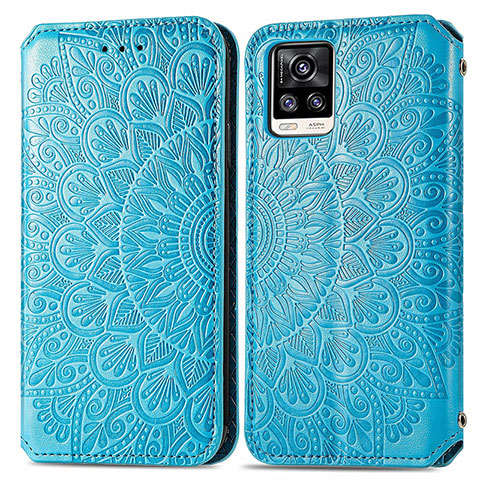 Custodia Portafoglio In Pelle Fantasia Modello Cover con Supporto S01D per Vivo V20 Blu