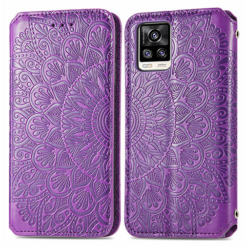 Custodia Portafoglio In Pelle Fantasia Modello Cover con Supporto S01D per Vivo V20 Viola