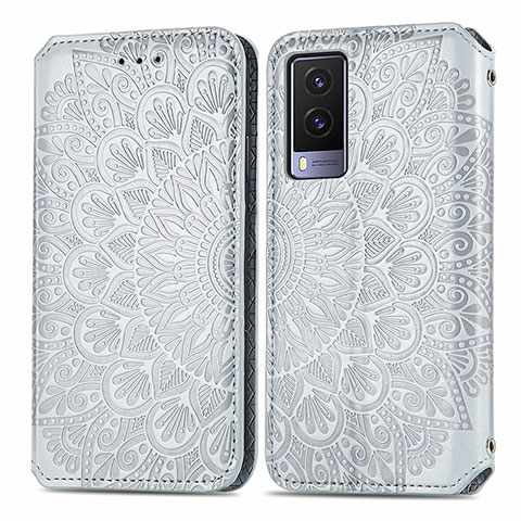 Custodia Portafoglio In Pelle Fantasia Modello Cover con Supporto S01D per Vivo V21e 5G Argento