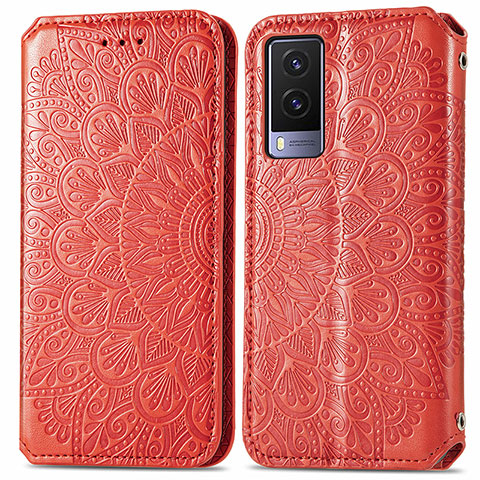 Custodia Portafoglio In Pelle Fantasia Modello Cover con Supporto S01D per Vivo V21e 5G Rosso