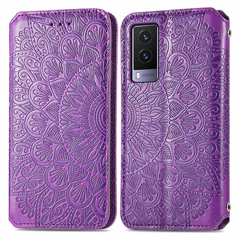 Custodia Portafoglio In Pelle Fantasia Modello Cover con Supporto S01D per Vivo V21e 5G Viola