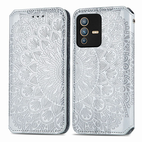 Custodia Portafoglio In Pelle Fantasia Modello Cover con Supporto S01D per Vivo V23 Pro 5G Argento