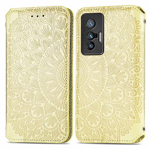 Custodia Portafoglio In Pelle Fantasia Modello Cover con Supporto S01D per Vivo X70 5G Oro