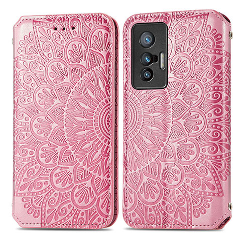 Custodia Portafoglio In Pelle Fantasia Modello Cover con Supporto S01D per Vivo X70 5G Oro Rosa