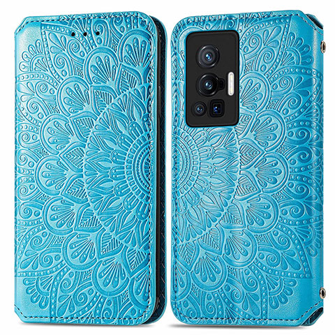 Custodia Portafoglio In Pelle Fantasia Modello Cover con Supporto S01D per Vivo X70 Pro 5G Blu