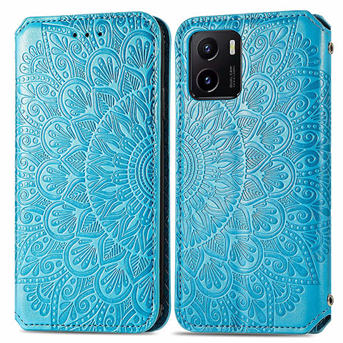 Custodia Portafoglio In Pelle Fantasia Modello Cover con Supporto S01D per Vivo Y15C Blu