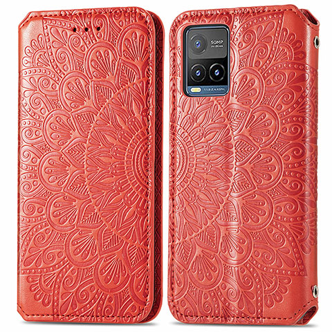 Custodia Portafoglio In Pelle Fantasia Modello Cover con Supporto S01D per Vivo Y21a Rosso