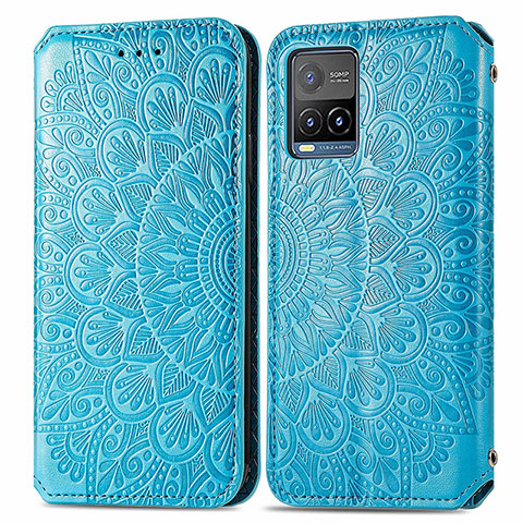 Custodia Portafoglio In Pelle Fantasia Modello Cover con Supporto S01D per Vivo Y21s Blu