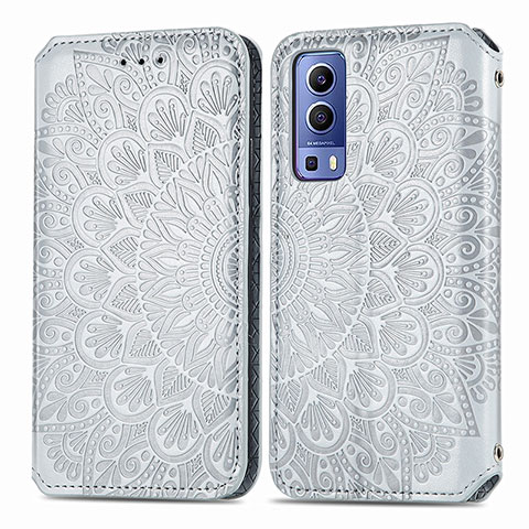 Custodia Portafoglio In Pelle Fantasia Modello Cover con Supporto S01D per Vivo Y52 5G Argento