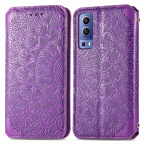 Custodia Portafoglio In Pelle Fantasia Modello Cover con Supporto S01D per Vivo Y52 5G Viola