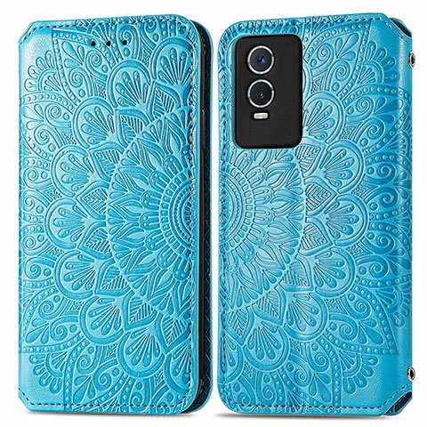 Custodia Portafoglio In Pelle Fantasia Modello Cover con Supporto S01D per Vivo Y74s 5G Blu