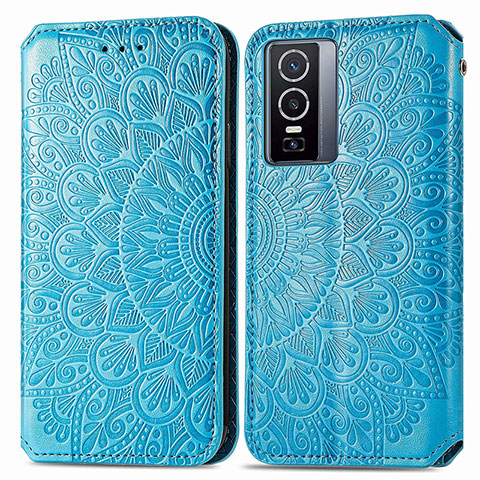 Custodia Portafoglio In Pelle Fantasia Modello Cover con Supporto S01D per Vivo Y76 5G Blu