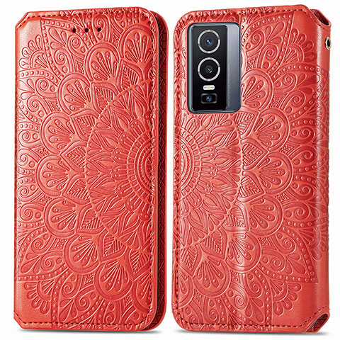 Custodia Portafoglio In Pelle Fantasia Modello Cover con Supporto S01D per Vivo Y76 5G Rosso