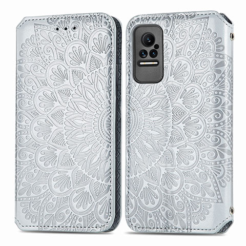 Custodia Portafoglio In Pelle Fantasia Modello Cover con Supporto S01D per Xiaomi Civi 5G Argento