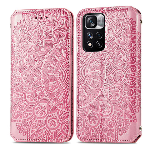 Custodia Portafoglio In Pelle Fantasia Modello Cover con Supporto S01D per Xiaomi Mi 11i 5G (2022) Oro Rosa