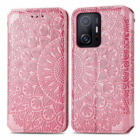 Custodia Portafoglio In Pelle Fantasia Modello Cover con Supporto S01D per Xiaomi Mi 11T 5G Oro Rosa