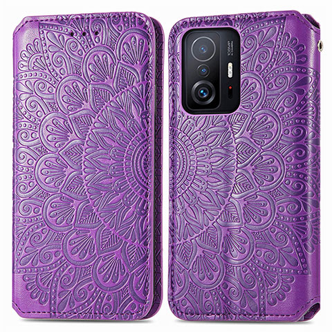 Custodia Portafoglio In Pelle Fantasia Modello Cover con Supporto S01D per Xiaomi Mi 11T 5G Viola